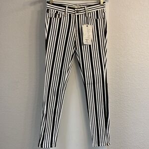 Pistola 26 Black White Beetlejuice Striped Denim Jeans Skinny Crop Zip Ankle NWT